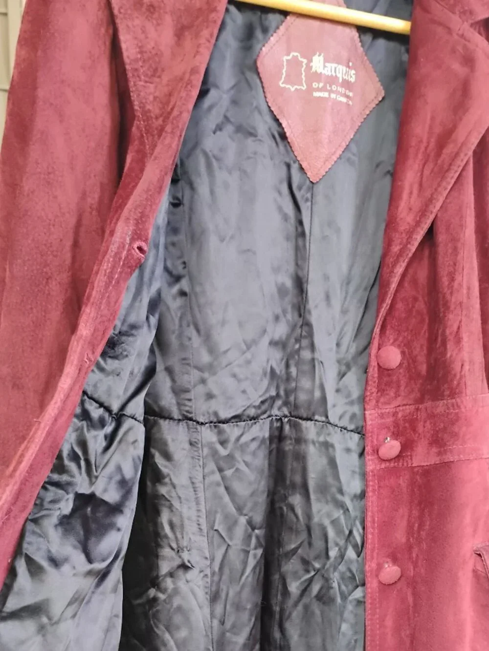 Marquis of London Women’s Vintage Suede Burgundy Long Jacket Size 6-8 - Picture 4 of 14